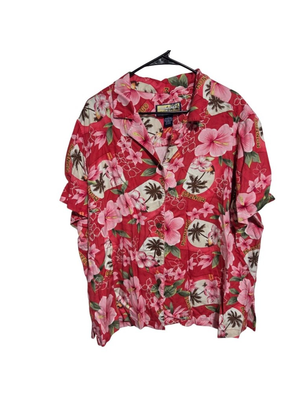Hawaiian Jacks Cafe Shirt Womens Size 3X Red Floral Tropical Button Up Beach